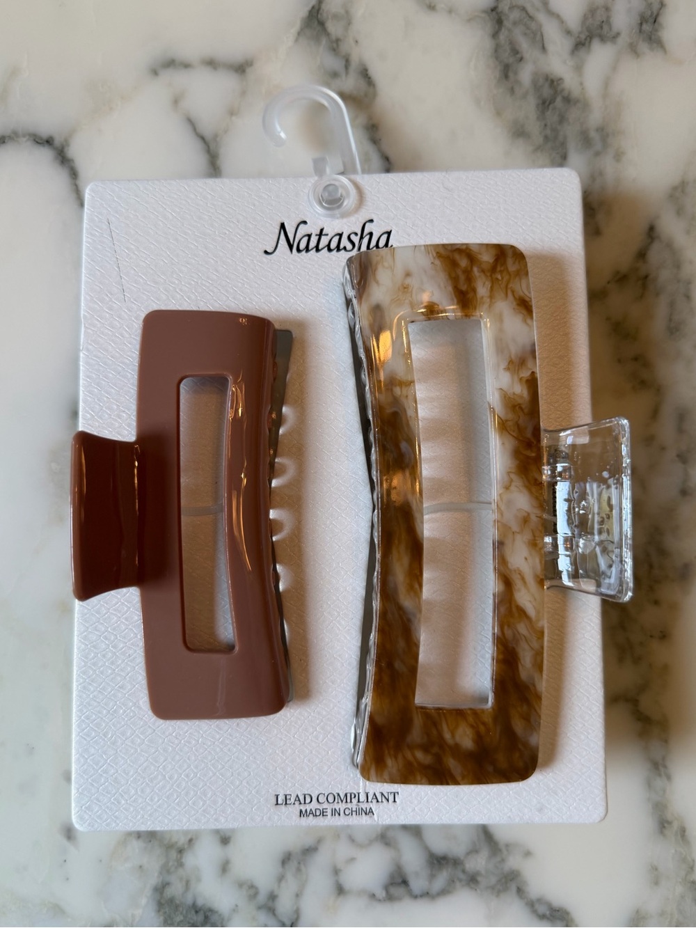 NWT Natasha 2-Piece Oversized Hair Claw Clip Set Brown Tortoise Marble 5”